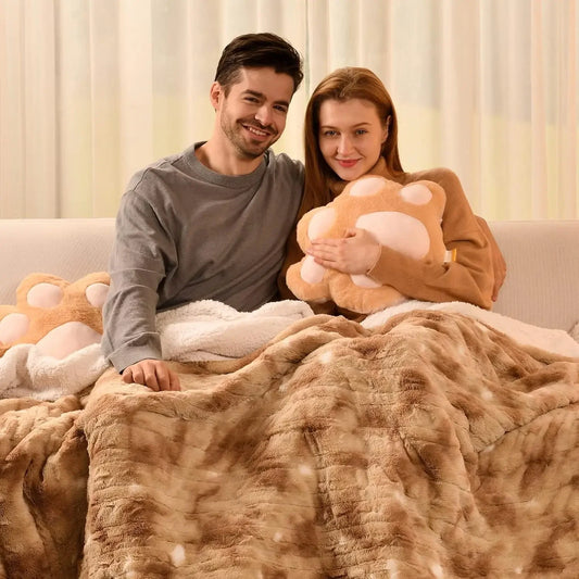Electric Heated Blanket Twin Size 62x84, Faux Fur & Sherpa, 10 Heat Levels, Auto Off, Champagne, ETL Certified Peaceful Pleasures Health and Wellness United States
