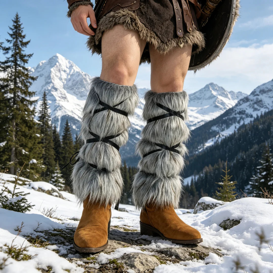 Viking Faux Fur Leg Warmers Medieval LARP Costume Boot Covers Winter