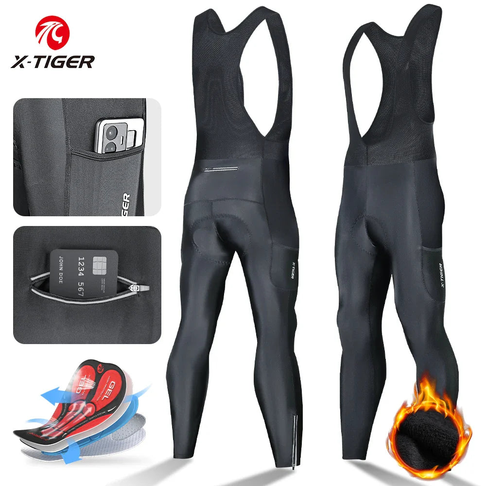 X-TIGER Men's Winter Cycling Bib Tights | 5D Gel Pad Fleece
