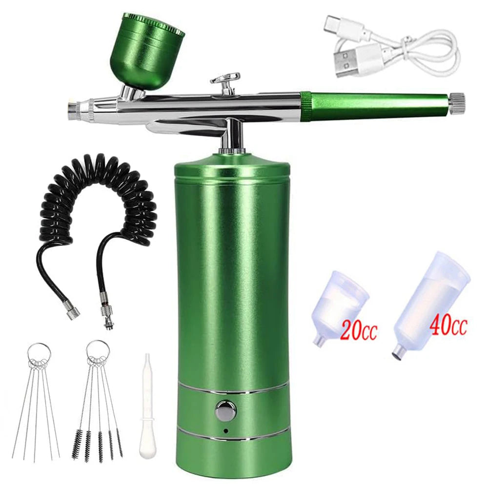 Airbrush with Compressor Airbrush Spray Gun for Paint Painting Modeling Crafts Nail Art Cake Portable Wireless Spray Gun Kit Peaceful Pleasures Health and Wellness Green