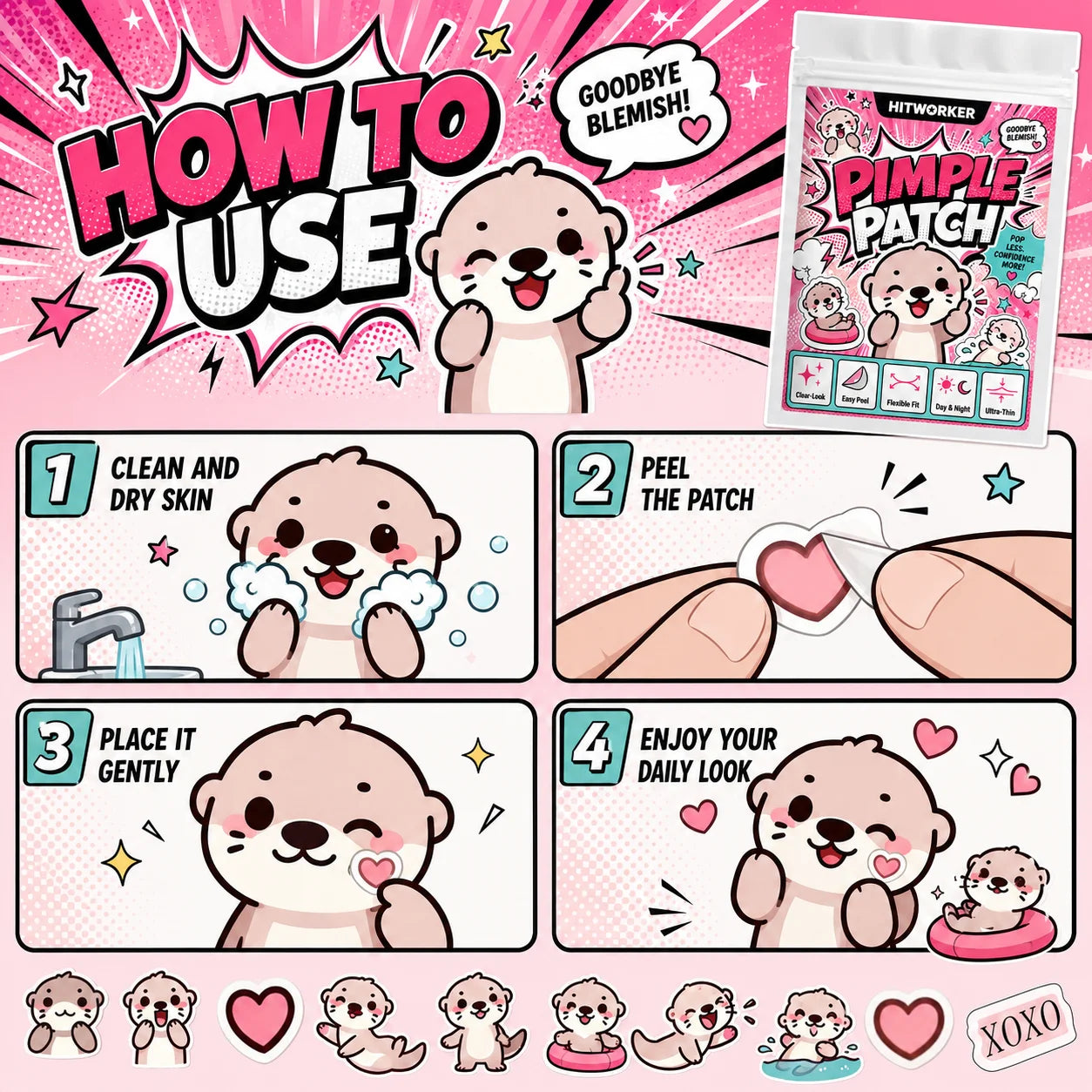 Cute Otter Hydrocolloid Spot Cover Patches – 32/112pcs