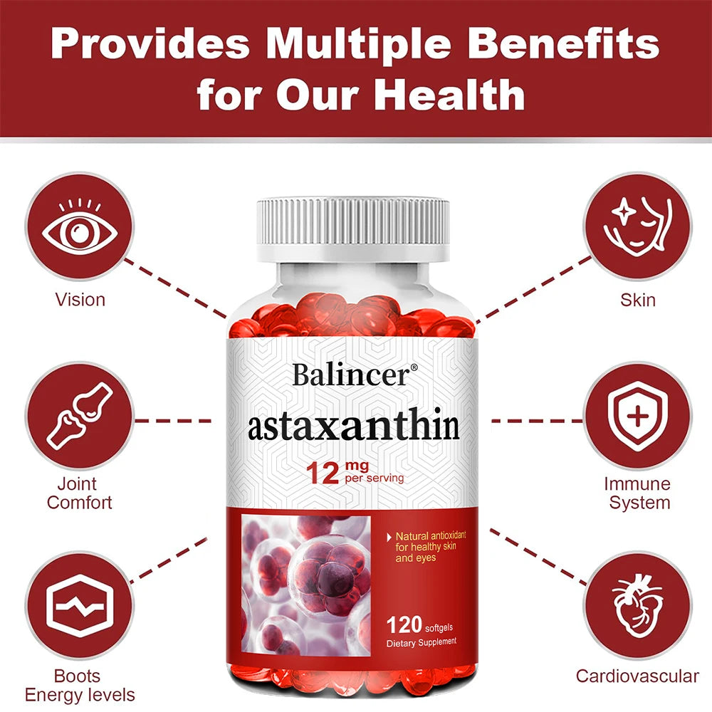 Astaxanthin 12mg - Supports Eye Health, Joint Health, Internal Circulation, Skin Health, Boosts Immunity, Improves Digestion Peaceful Pleasures Health and Wellness
