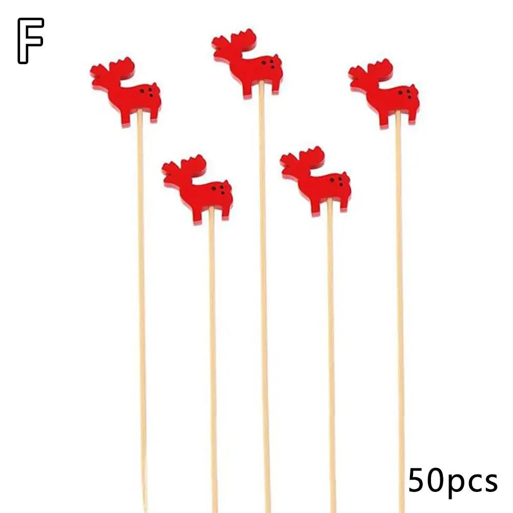 Christmas Bamboo Cocktail Picks 50/100pcs | Festive Food Sticks Holiday Food Picks Peaceful Pleasures Health and Wellness 05 50pcs