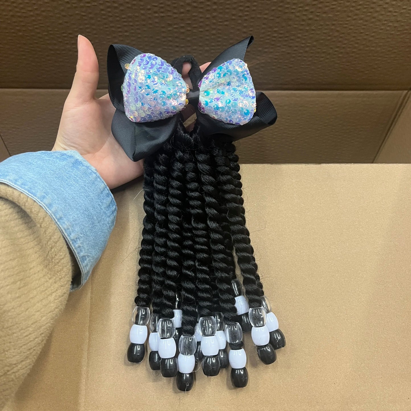 Custome- Braded Ponytails for Kids 8in Kids Box Braid Ponytail Hair Extension Synthetic with Big Bubbles Balls Peaceful Pleasures Health and Wellness BuBBle Type J5