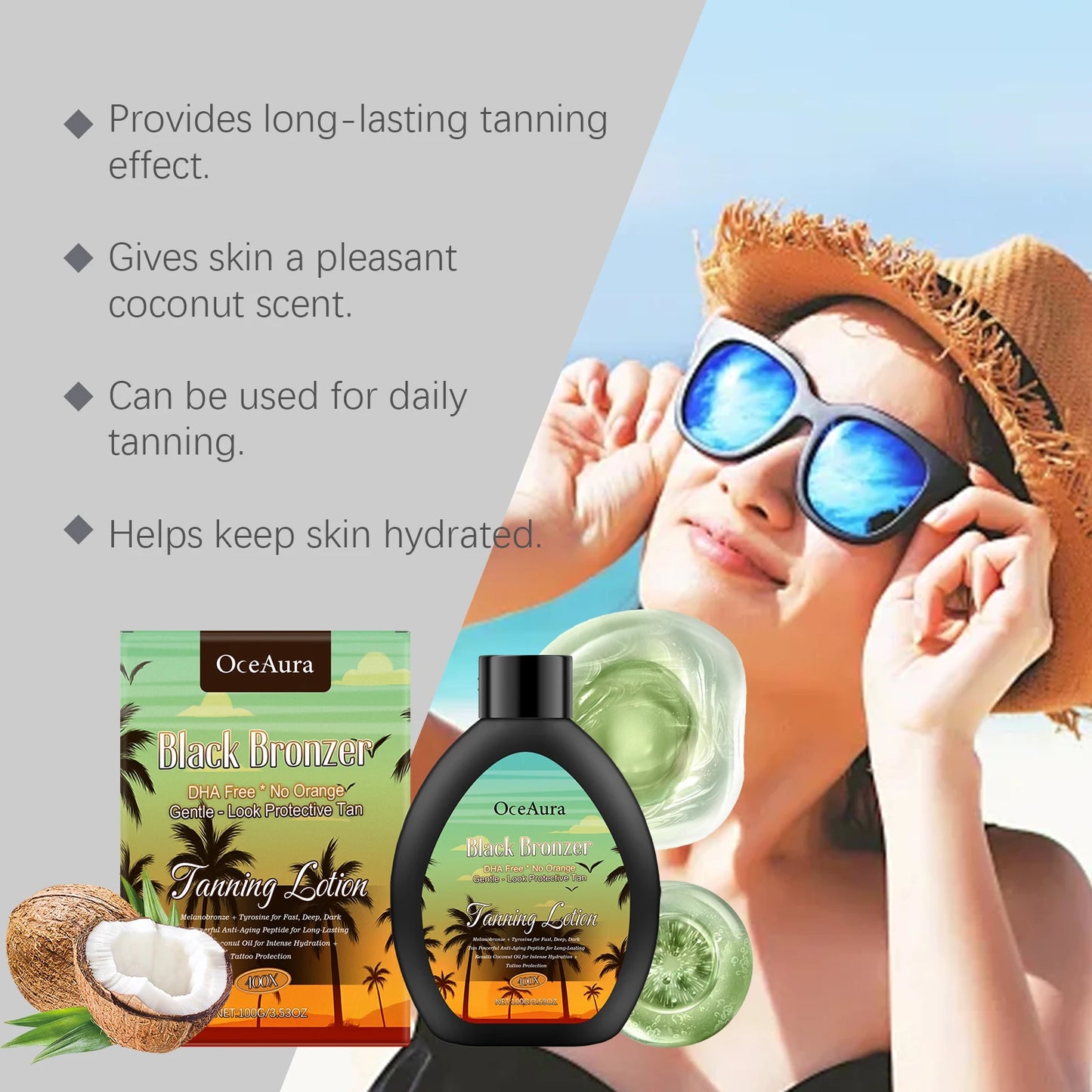 Coconut Tanning Lotion – Natural Bronzing Glow, 100g Peaceful Pleasures Health and Wellness