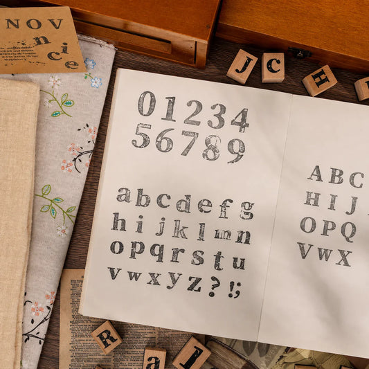 Vintage Broken Style Wooden Rubber Stamp Set – Letters & Numbers Decorative Stamp Set Oasis Select