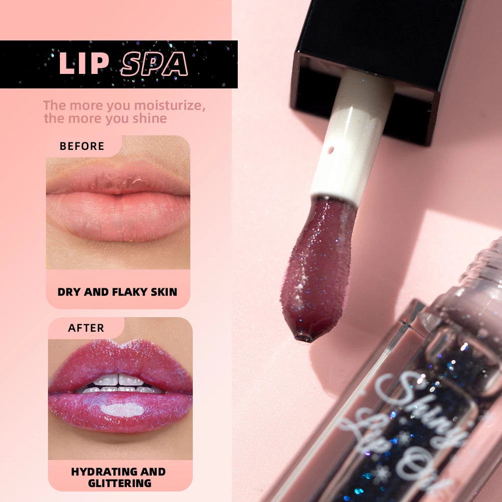 QIBEST Shimmer Lip Oil Black Color Changing Lipgloss Moisturizing Shiny Mirror Lipgloss Oil Plumping Glitter Lip Tint Cosmetics Peaceful Pleasures Health and Wellness