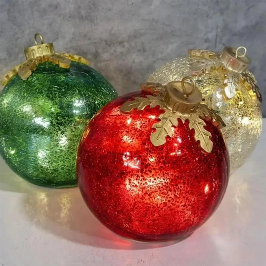LED Christmas Globe Ornaments Set of 3 | Crackle Ball Table Decor Holiday Table Ornaments Peaceful Pleasures Health and Wellness