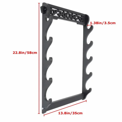 5-Tier Sword Holder Wall Mount Samurai Sword Stand Display Katana Wakizashi Tanto Wall Hanger Sword Rack Five Layer Hollow Out Peaceful Pleasures Health and Wellness