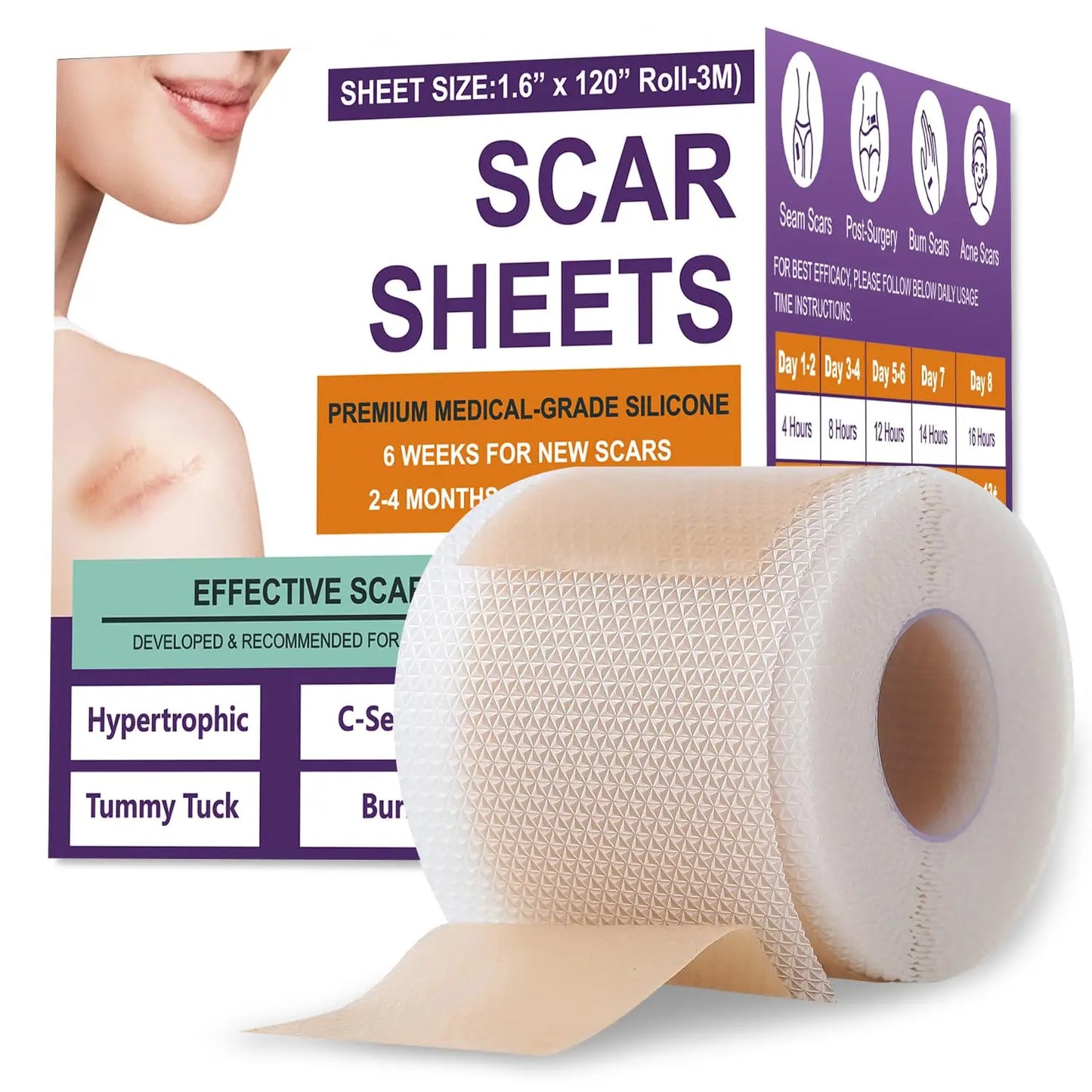 0.5M/1.5M/3M*4cm Silicone Scar Sheets Removal Strips Silicone Gel Scar Strip For Acne Keloid Surgery Burn Treatment Scar Patch Peaceful Pleasures Health and Wellness 1rollX3M