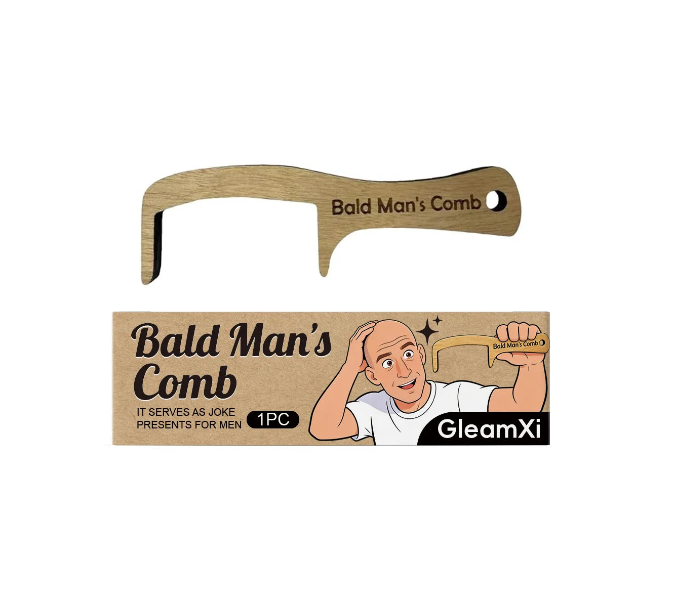 Bald Head Fun Comb – Funny Wooden Scalp Massager Gift for Men