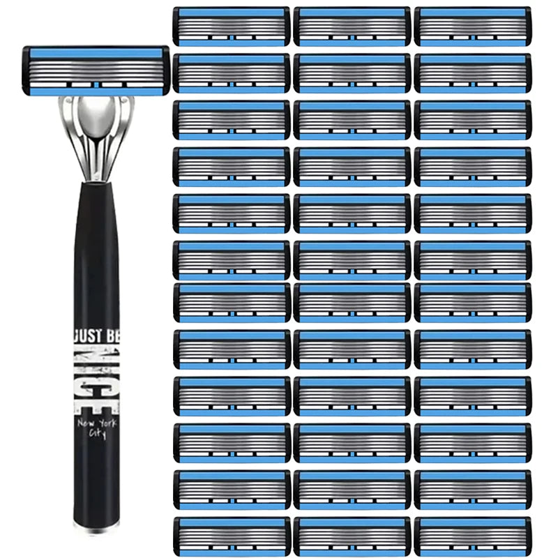 6-Layer Stainless Steel Men's Razor – Detachable & Reusable