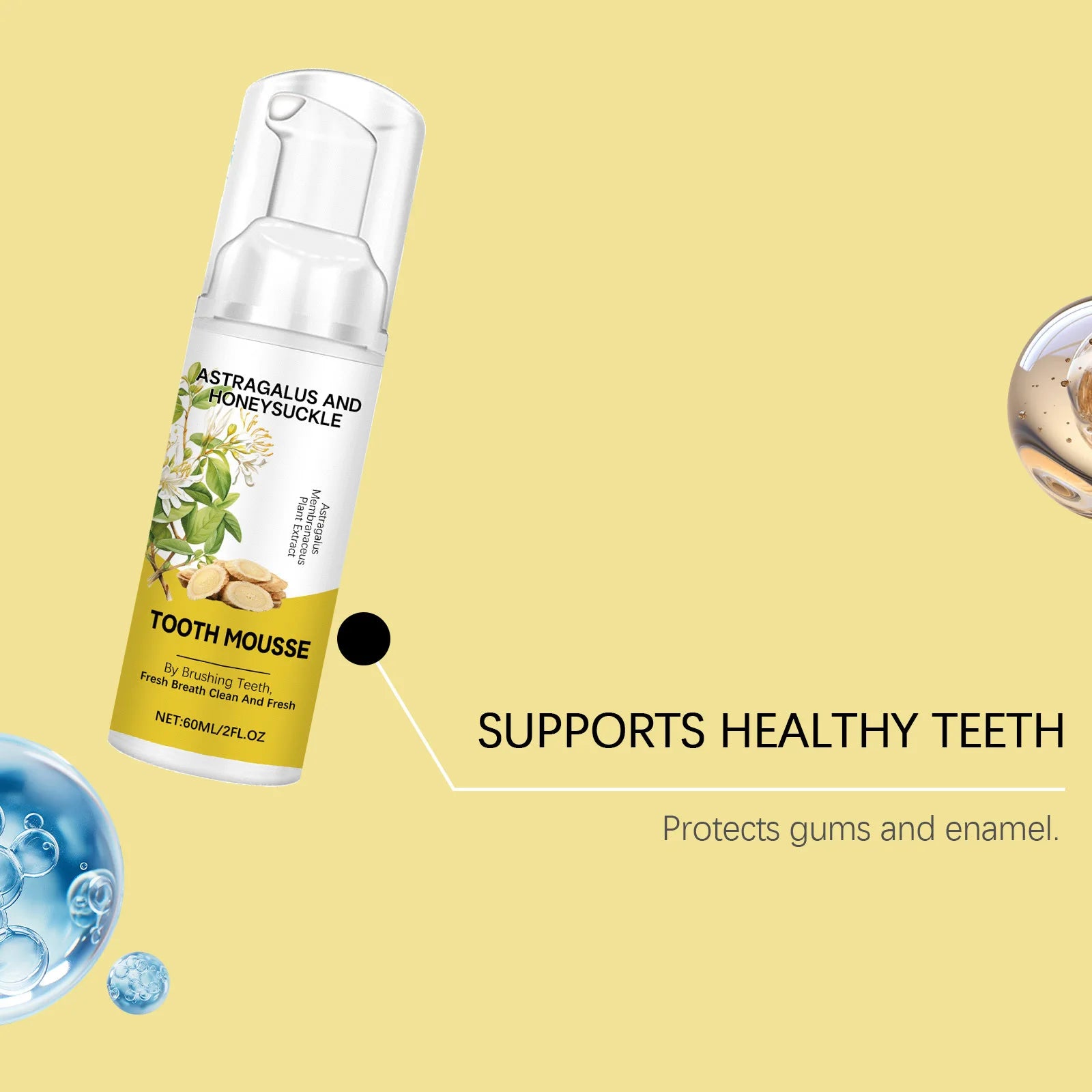 Astragalus Membranaceus Teeth Clean Mousse Reduce Yellowing Improve Mouth Odor Keep Oral Health Gentle Cleaning Foam Teethpaste Peaceful Pleasures Health and Wellness