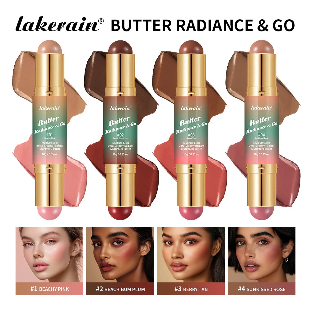 Lakerain Butter Makeup Stick Nature Bronze Colored Matte Effect Moisturizing Smooth Dual-head Design Multi-purpose Makeup Stick Peaceful Pleasures Health and Wellness