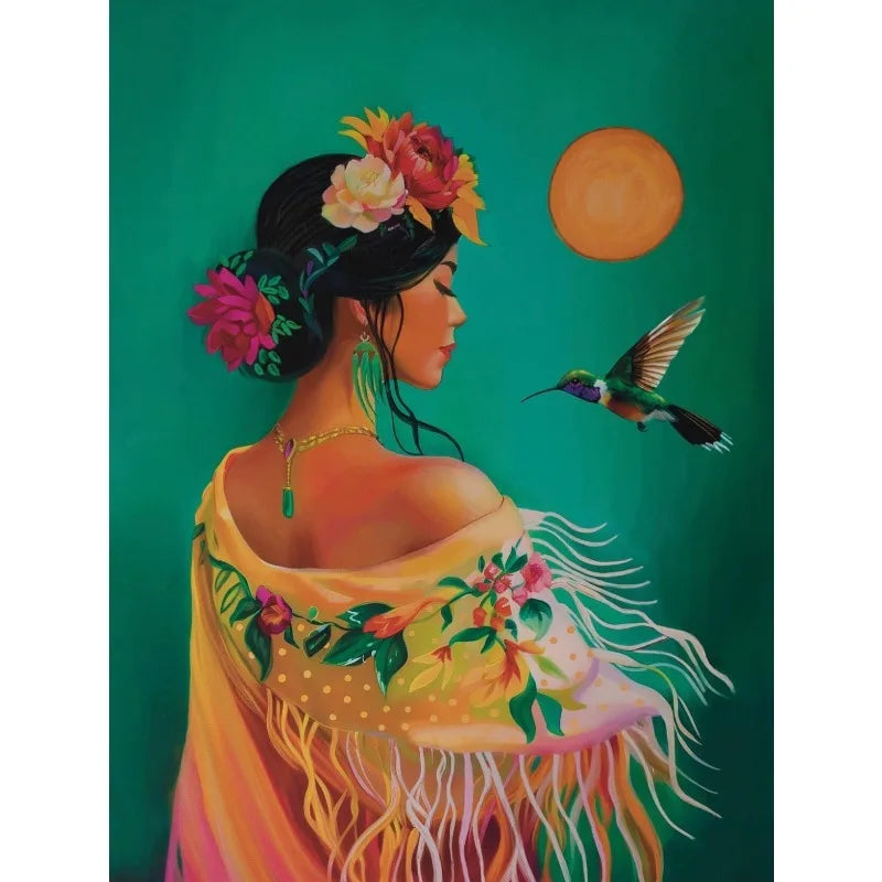Boho Latina Hummingbird Mexico Folk Art Canvas Wall Print Canvas Wall Print Peaceful Pleasures Health and Wellness 6 40x50cm Unframed