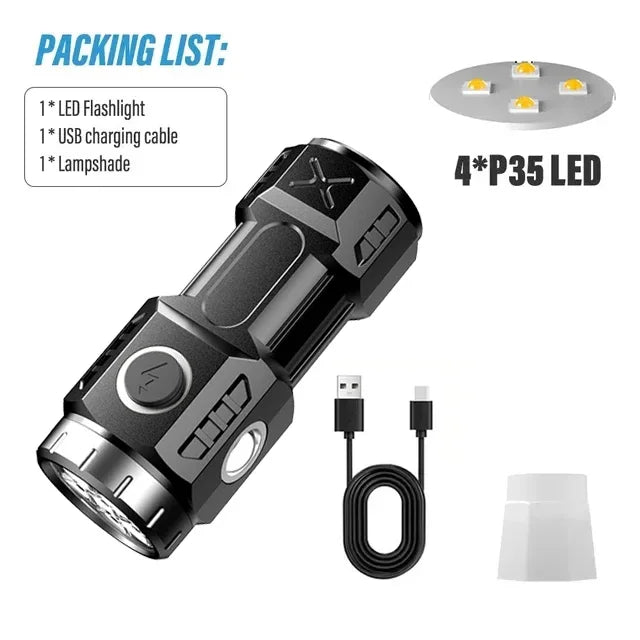 ZHIYU Mini LED Flashlight USB Rechargeable Magnetic Torch