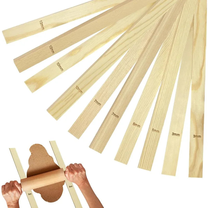 10PCS Wooden Slab Rolling Guides Set 3mm/5mm/7mm/10mm/12mm Clay Roller Rails for Ceramic Polymer Crafting Light Beige Cork Mater Peaceful Pleasures Health and Wellness Default Title