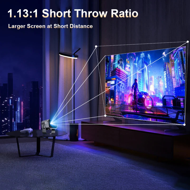 Mini 4K Projector Wall Projector, Portable Outdoor Movie Projector with Built-in Wi-Fi, Speaker & Digital Keystone, HDMI/BT, Peaceful Pleasures Health and Wellness