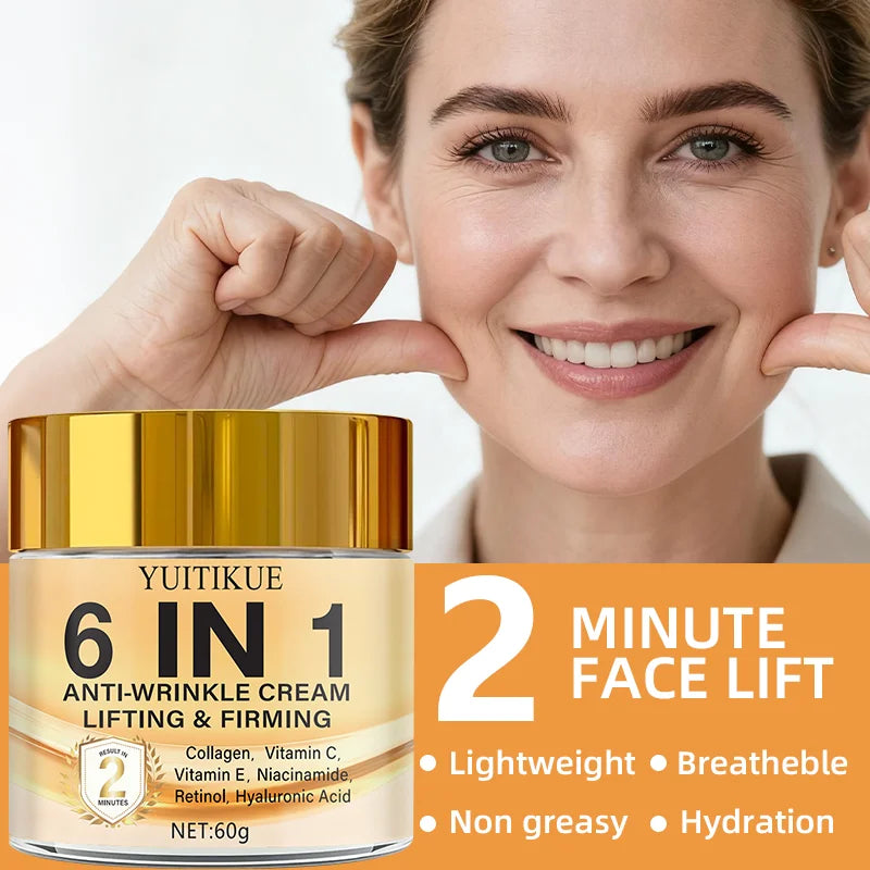6-in-1 Anti-Wrinkle Cream 60g Quick Lifting & Firming with Collagen & Retinol Moisturizing Skin Smoothing Formula Peaceful Pleasures Health and Wellness