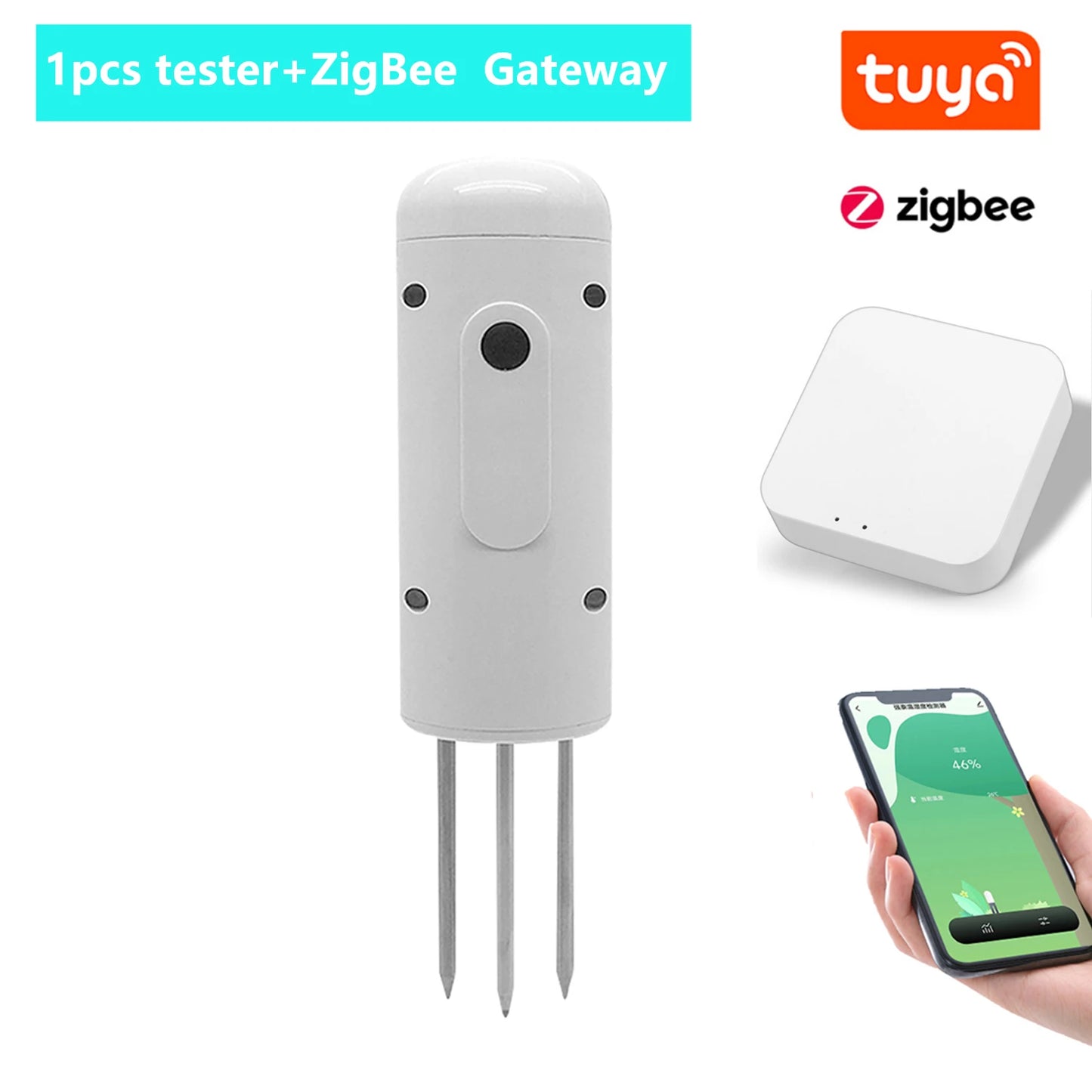 Tuya Zigbee Wireless Soil Intelligent Temperature Humidity Tester Mobilephone APP Real Time IP67 for Garden Farmland Planting Peaceful Pleasures Health and Wellness 1pcs tester Zigbee