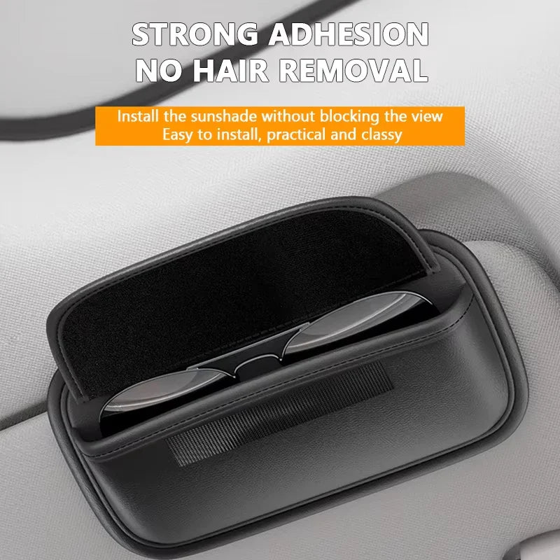 PU Leather Car Sun Visor Sunglasses Holder & Eyeglass Case