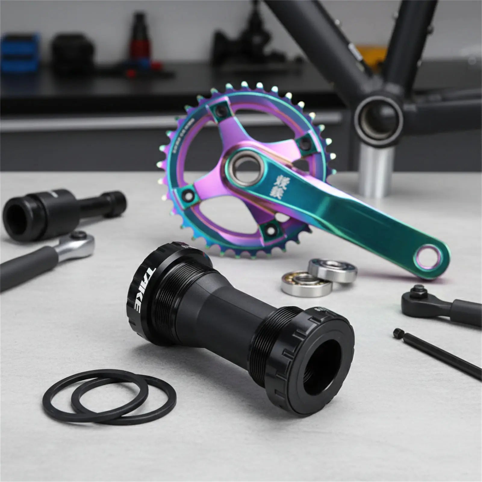 Bike Crankset with BB Axle-Threaded 68-73mm Sealed Bearing Rainbow Design Peaceful Pleasures Health and Wellness