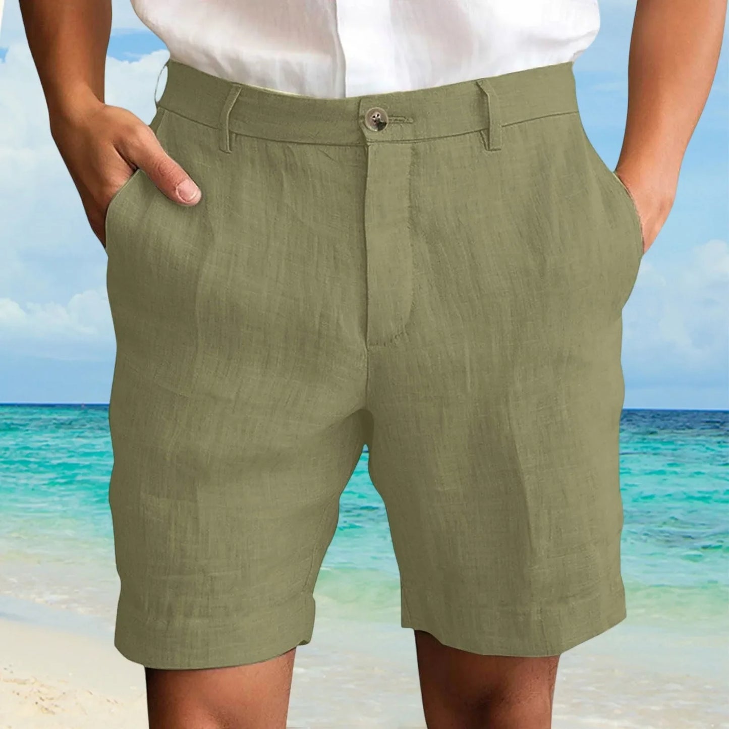 Men's Cotton Linen Shorts – Casual Beach Pocket Pants S–XXXL