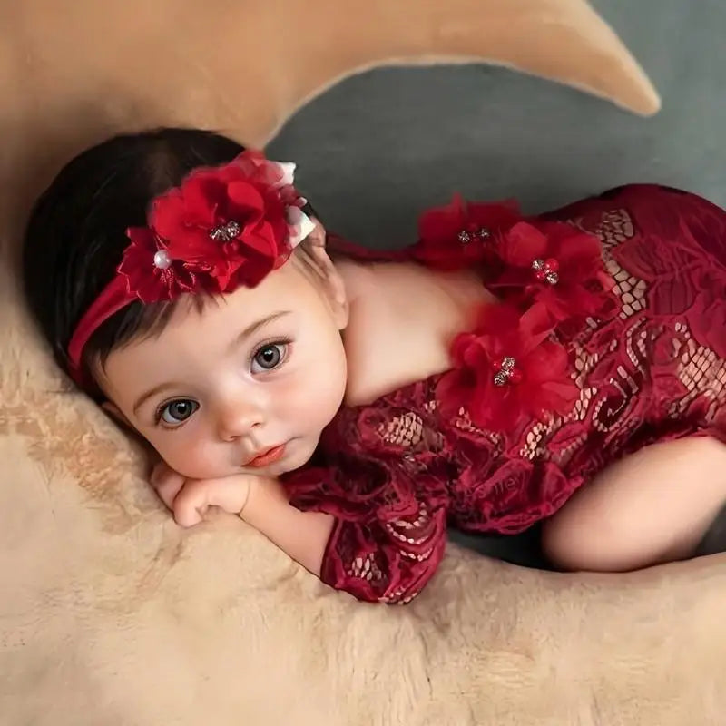 Newborn Lace Flower Romper & Headband Set | Baby Photo Prop