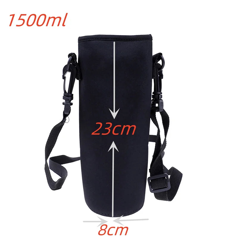 Insulated Cup Sleeve with Neck Rope Retractable Buckle Thick Thermal Cover for Glass Mug Coffee Tea Portable Drink Holder Peaceful Pleasures Health and Wellness Black 1500ml