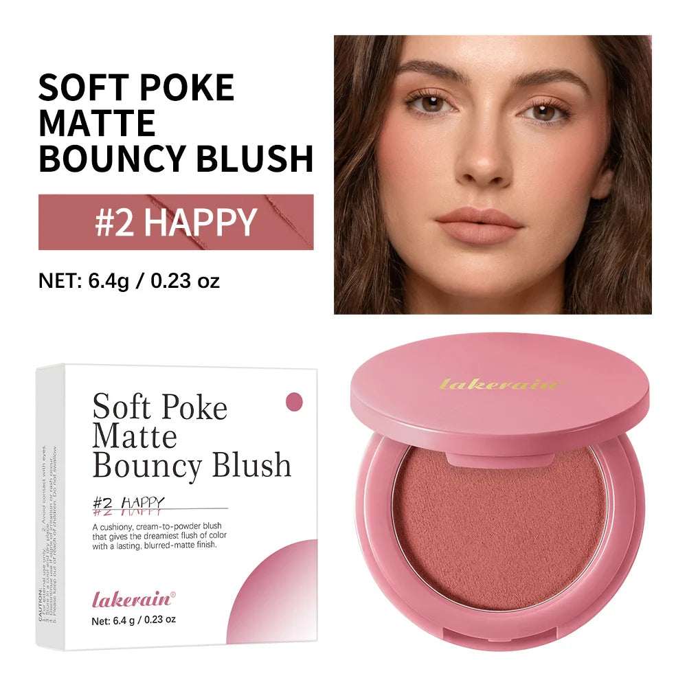 Lakerain Soft Poke Matte Bouncy Blush – Long-Lasting Cheek Tint Matte Cheek Blush Peaceful Pleasures Health and Wellness 02 Happy