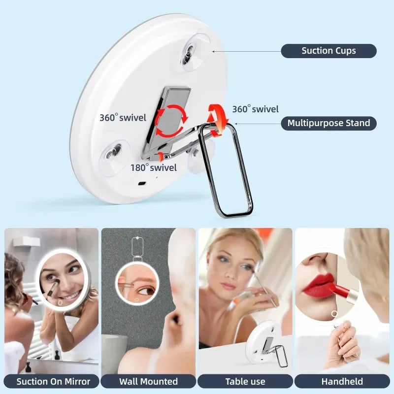 6 Inch Magnifying Mirror with Light 5-30X Portable Travel Magnified Mirror with 360° Adjustable Stand and Suction Cup Peaceful Pleasures Health and Wellness