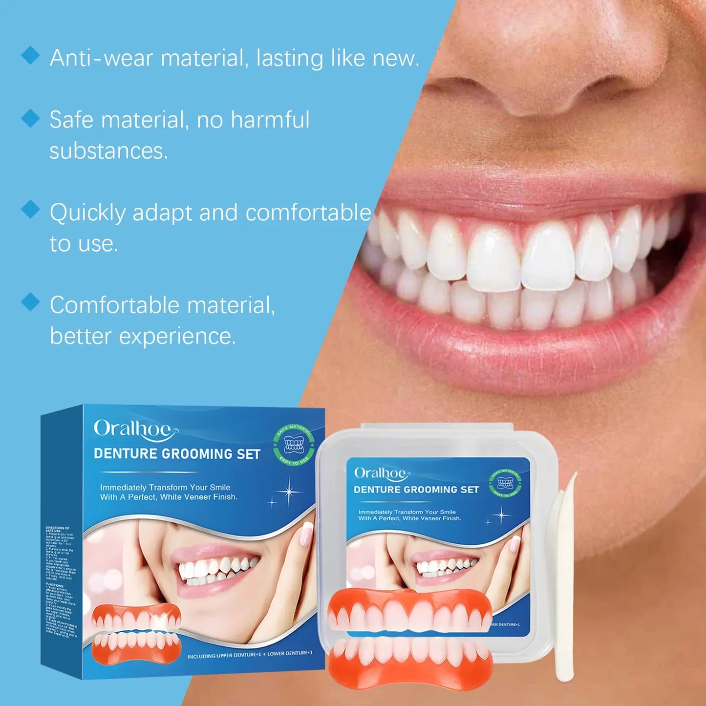 Oralhoe Silicone Snap-On Denture Kit – Upper & Lower Soft Fit