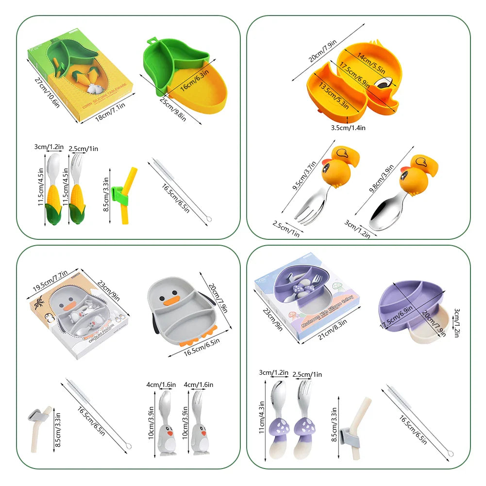 Cartoon Silicone Baby Feeding Set – 5-Piece BPA-Free Weaning Kit