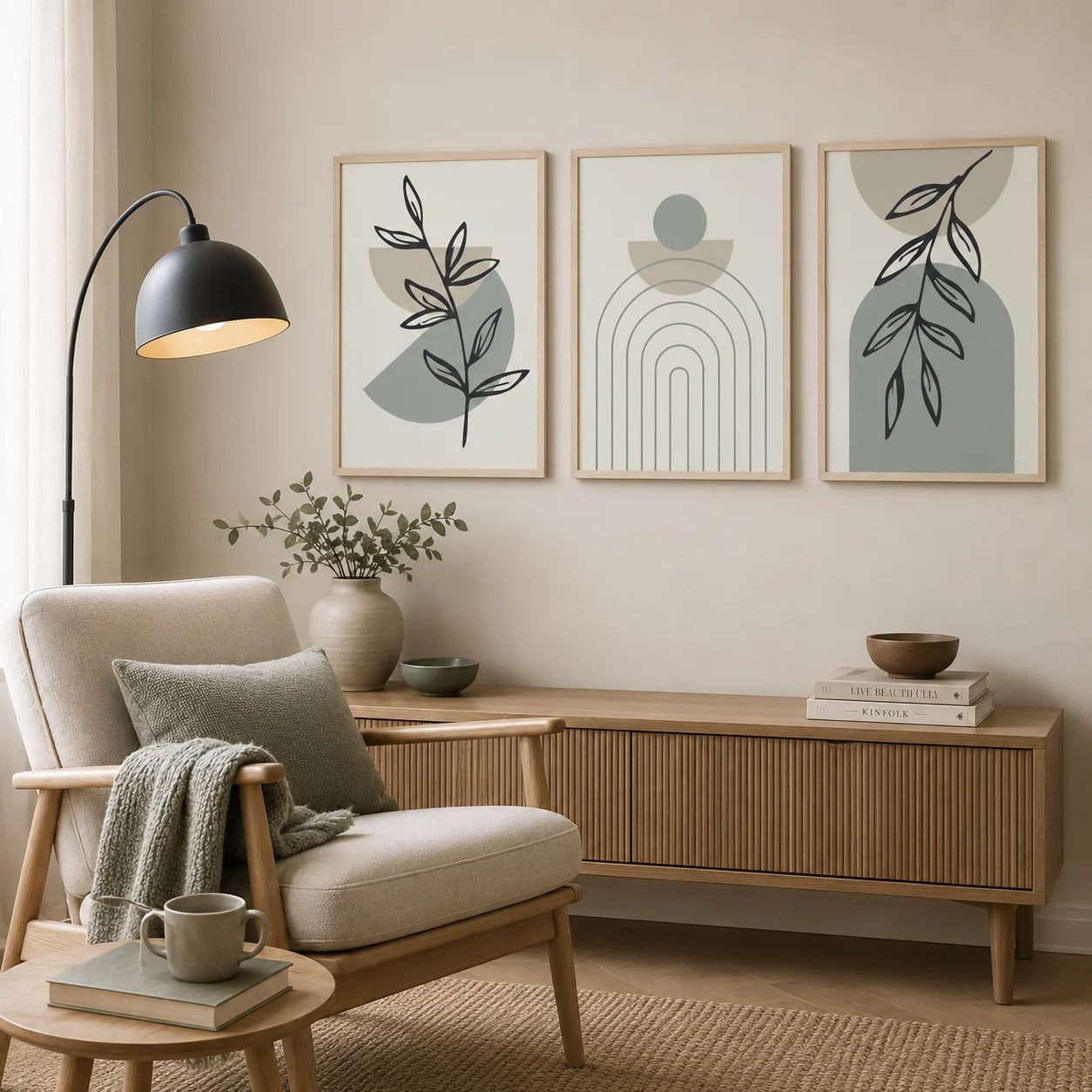 Nordic Minimalist Abstract Leaf Geometric Canvas Wall Art Print Canvas Wall Art Print Peaceful Pleasures Health and Wellness