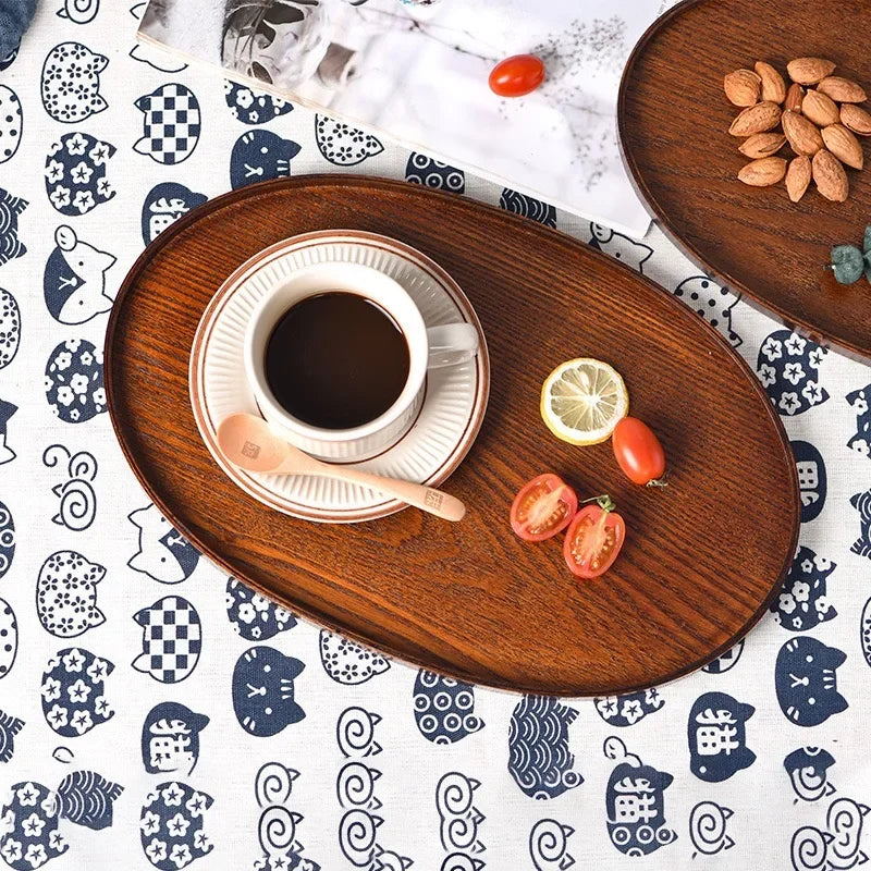 Oval Serving Trays Tableware Dessert Tea Saucer Coasters Coffee Coasters Wooden Plate Storage Food Display Home Hotel Decor Peaceful Pleasures Health and Wellness
