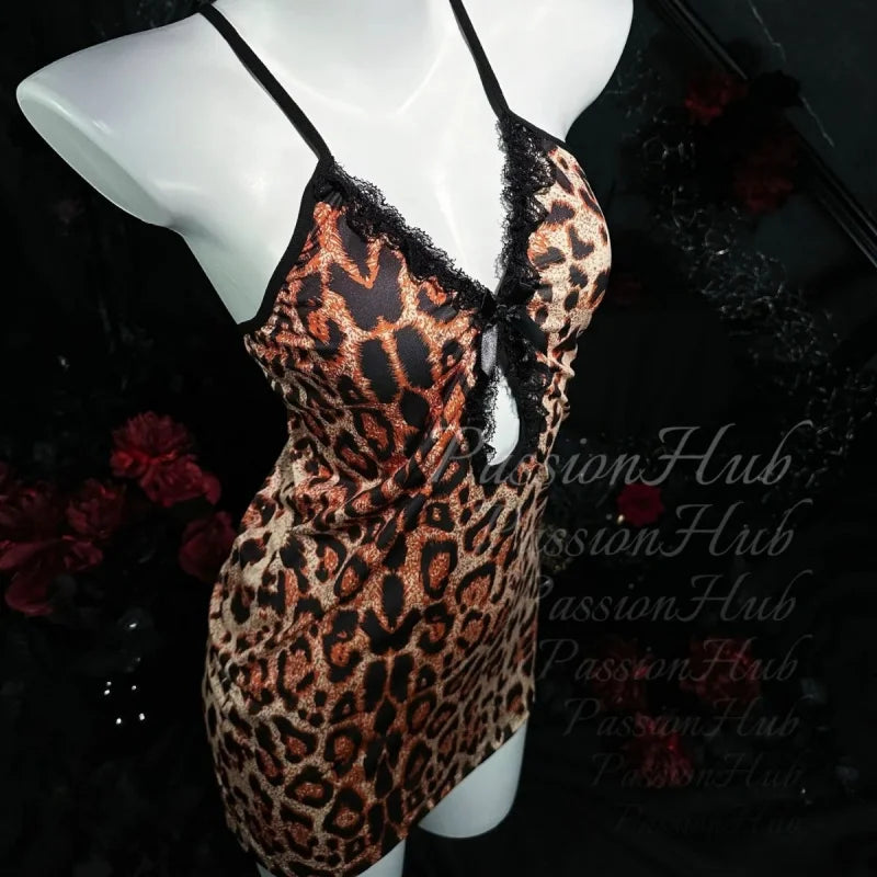 Leopard Lace Hip Wrap Dress – Soft Breathable Women's Loungewear