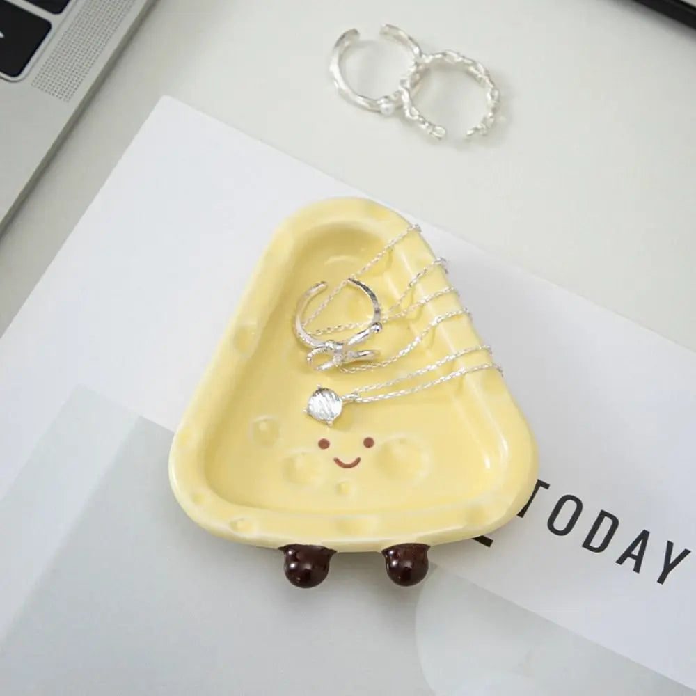 Cute Cheese Shape Ceramic Ornament Creative Hand Painted Underglaze Small Dish Exquisite Household Desktop Decoration Accessory Peaceful Pleasures Health and Wellness
