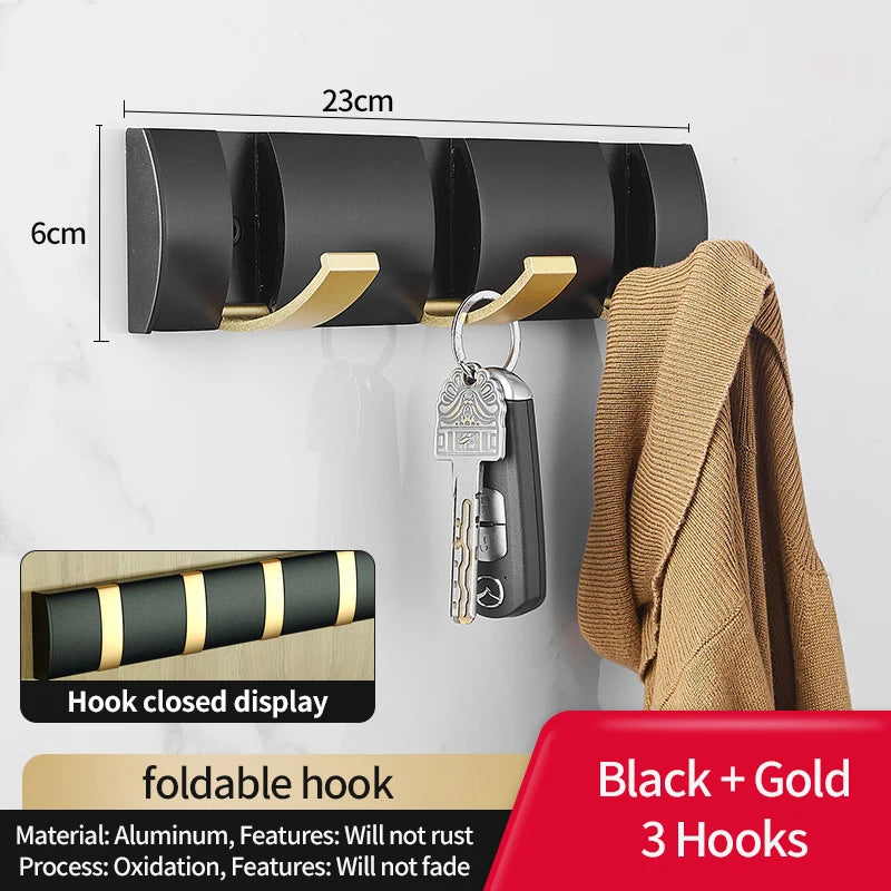YUNJIEYA 6-Hook Folding Wall Hook Rack – Bathroom & Kitchen