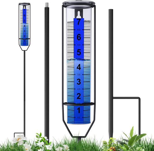 Rain Gauge 7" Freeze-Proof Transparent Plastic Outdoor Measuring Tool Large Clear Numbers Adjustable Height for Garden Lawn Farm Peaceful Pleasures Health and Wellness