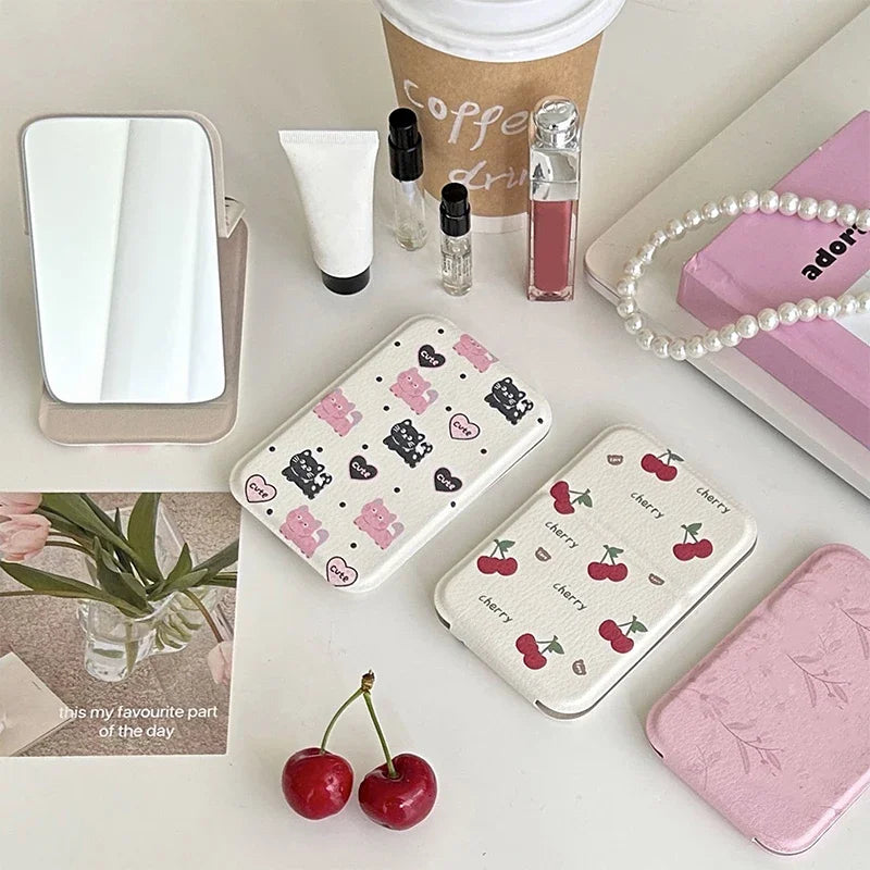 Practical Cute Compact Portable Small Mirror Student Mini Makeup Mirror Foldable Desktop Pocket Carry on Makeup Mirror Portable Peaceful Pleasures Health and Wellness