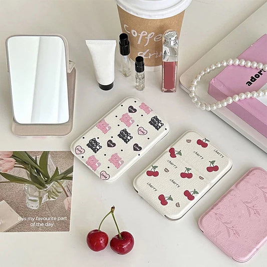 Practical Cute Compact Portable Small Mirror Student Mini Makeup Mirror Foldable Desktop Pocket Carry on Makeup Mirror Portable Peaceful Pleasures Health and Wellness