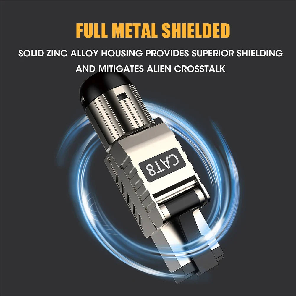 RJ45 Cat8 Tool-Free Metal Plug | 40G 2000MHz LAN Connector