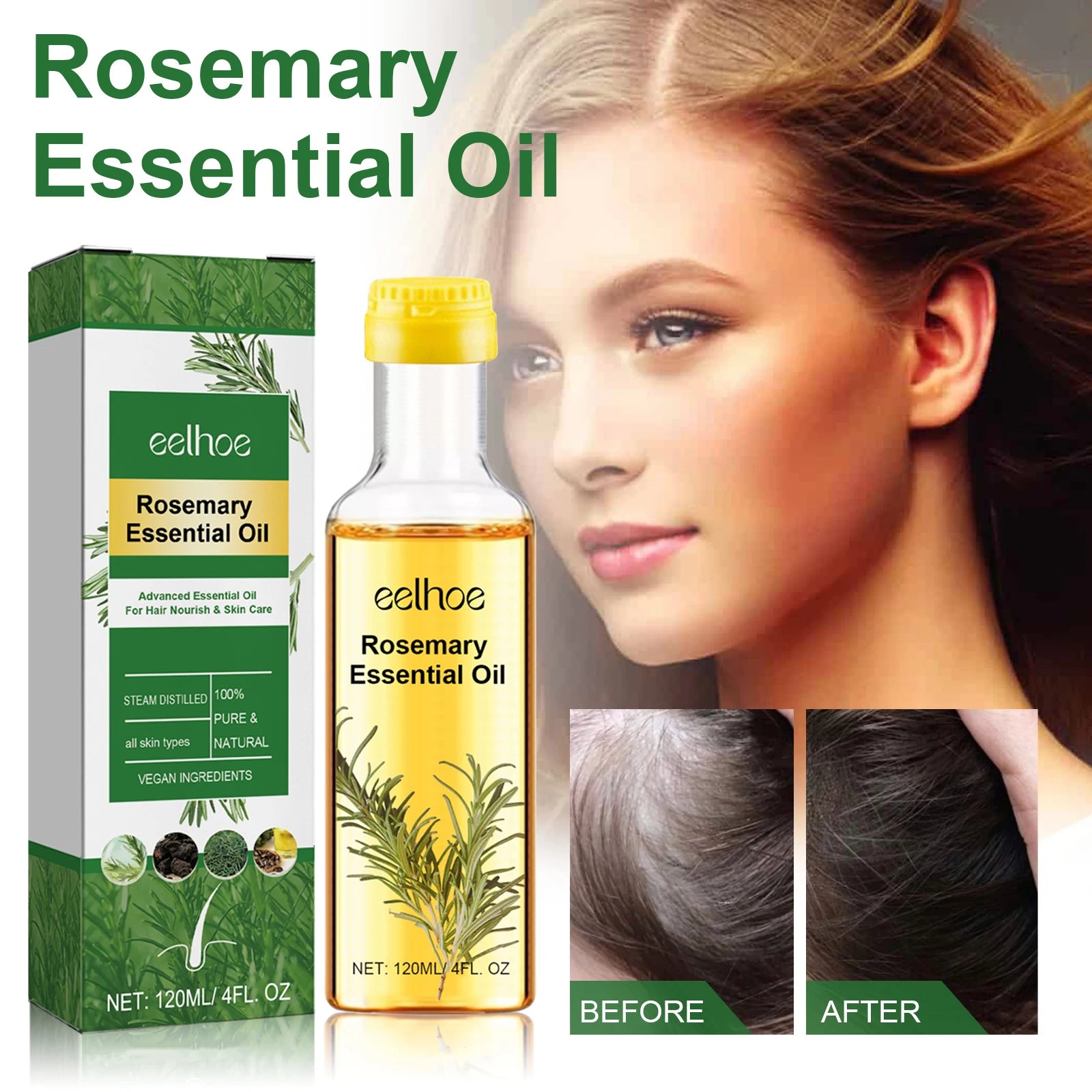 Eelhoe Rosemary Hair Growth Oil – Repairs & Reduces Hair Loss Hair Growth Oil Peaceful Pleasures Health and Wellness