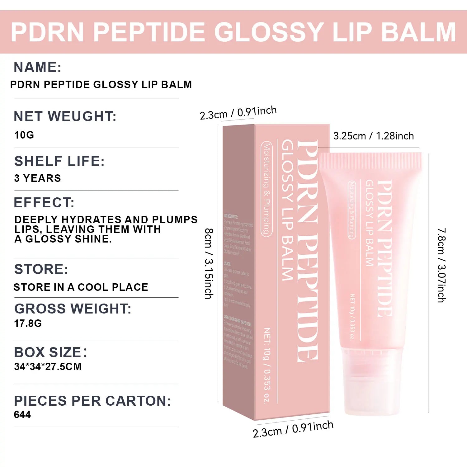 PDRN Peptide Jelly Gloss Balm,Moisturizing Lip Gloss with Pink Peptide, Hyaluronic Acid, Ceramide for a Plump, Glossy Lips 10g Peaceful Pleasures Health and Wellness