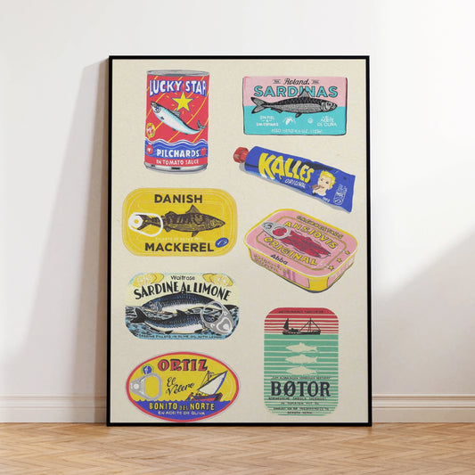Minimalist Canned Fish Canvas Wall Art Print | Home Decor Canvas Wall Art Print Peaceful Pleasures Health and Wellness G4380 50x70cm Unframed