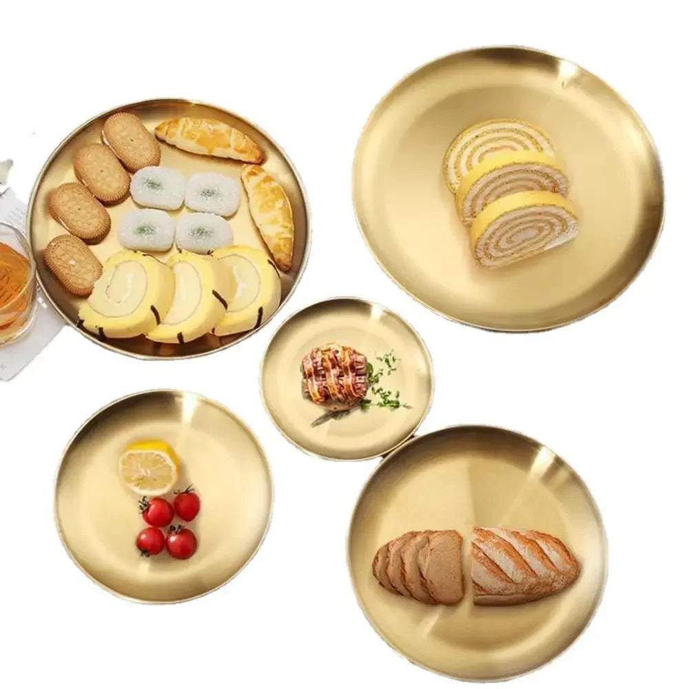 European Style Stainless Steel Dinner Plates Barbecue Serving Dishes Round Tray Western Steak Kitchen Restaurant Storage Tray Peaceful Pleasures Health and Wellness