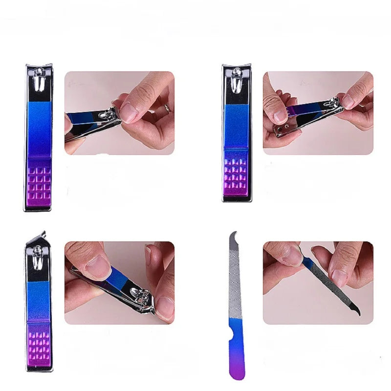 Colorful Stainless Steel Manicure Set 7 In 1 Nail Clipper Pedicure Kit Cuticle Pusher Remover Toenail Fingernail Scissors Groom Peaceful Pleasures Health and Wellness