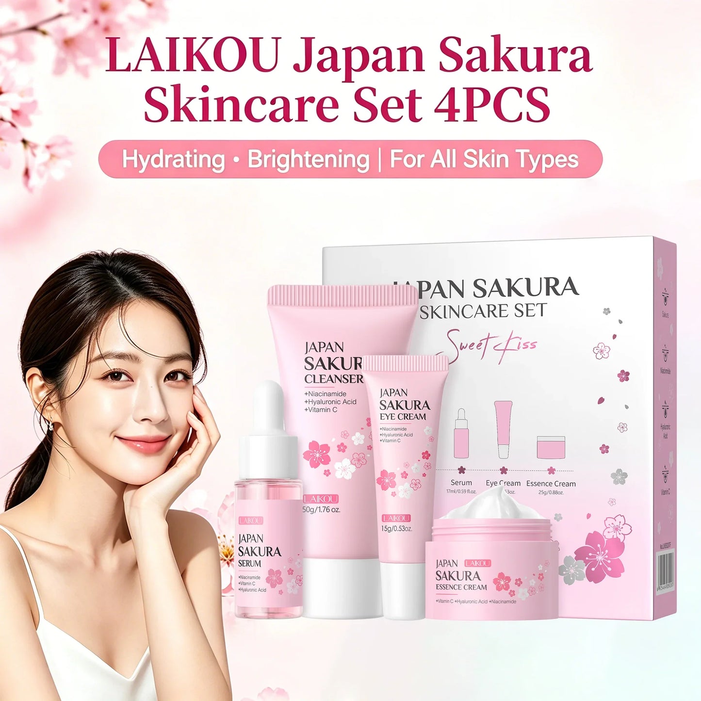 LAIKOU Japanese Sakura 4-Piece Brightening Skincare Set