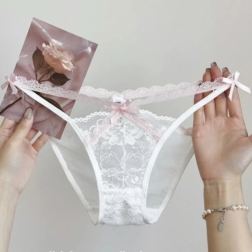 Women's Lace Bow Briefs | Seamless Mesh Mid-Rise Panties Lace Briefs Peaceful Pleasures Health and Wellness