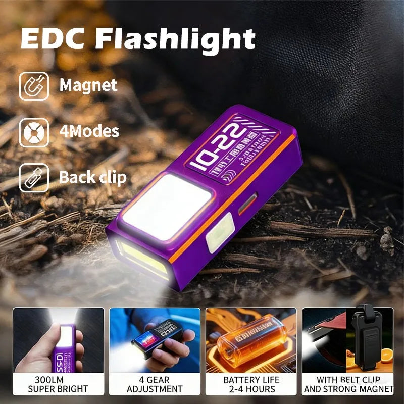 Mini COB LED Flashlight USB-C Rechargeable Magnetic Clip EDC